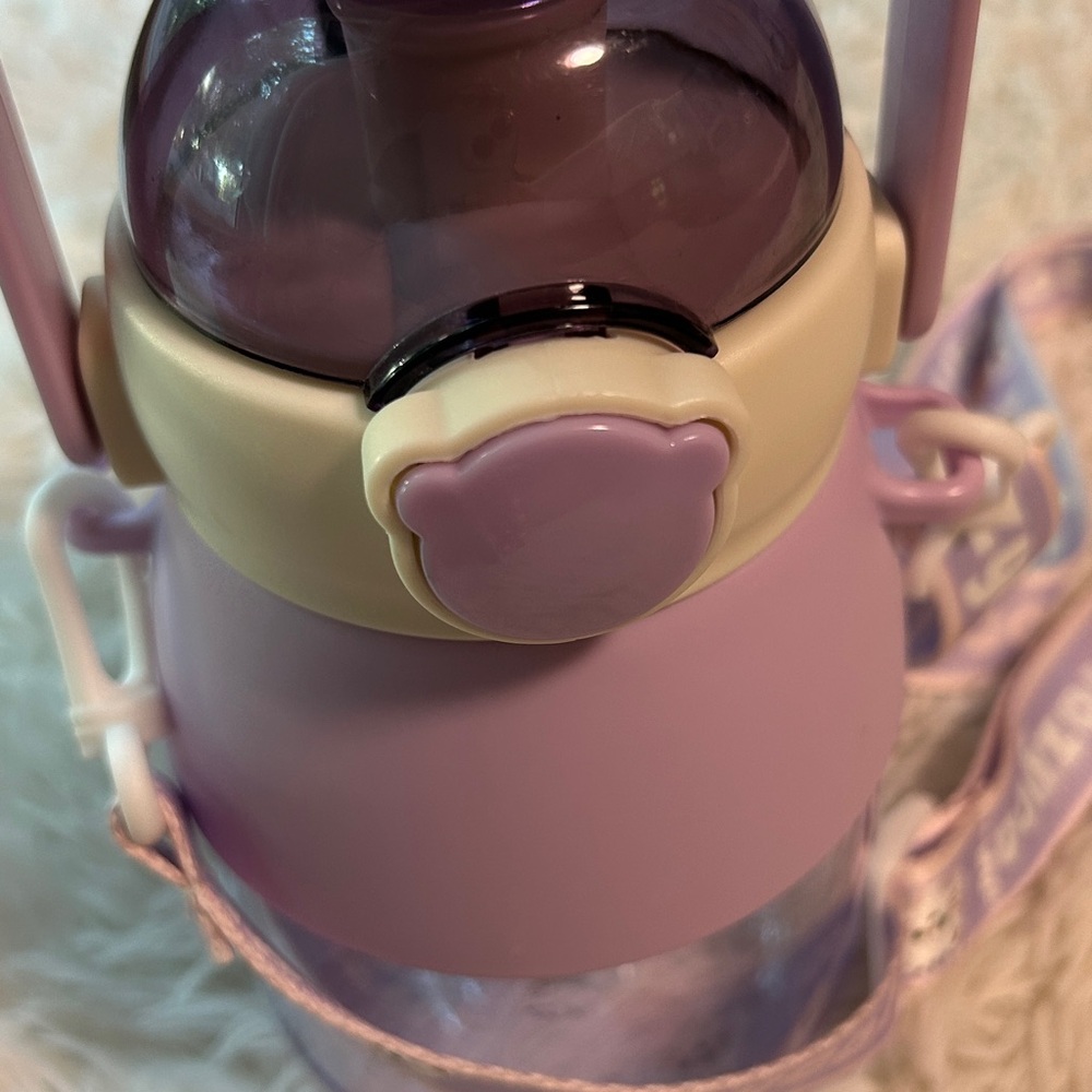 Cat Water Bottle 27oz. With handle and adjustable strap-Purple - White. Lazycat - Picture 4 of 12